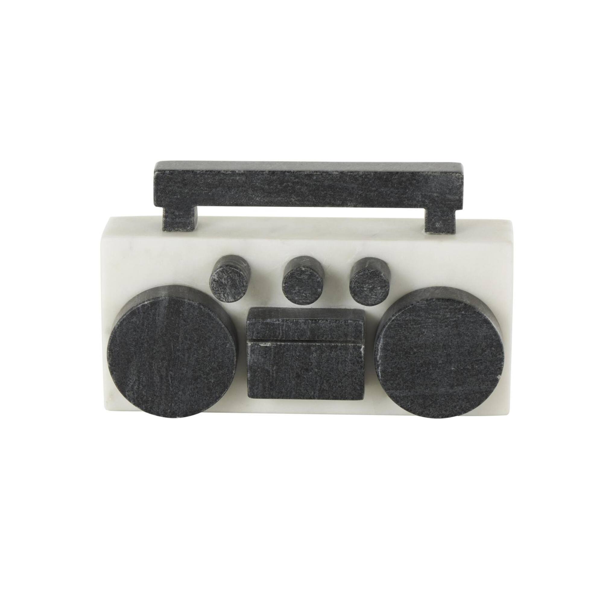 8" White Marble Radio Radio Sculpture with Black Accents